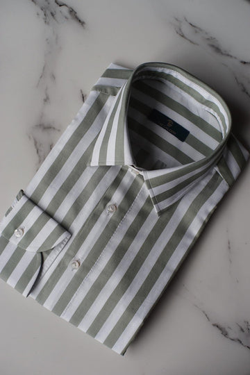 Light Green Bold Striped Cotton Shirt [Made-to-Measure (MTM)]
