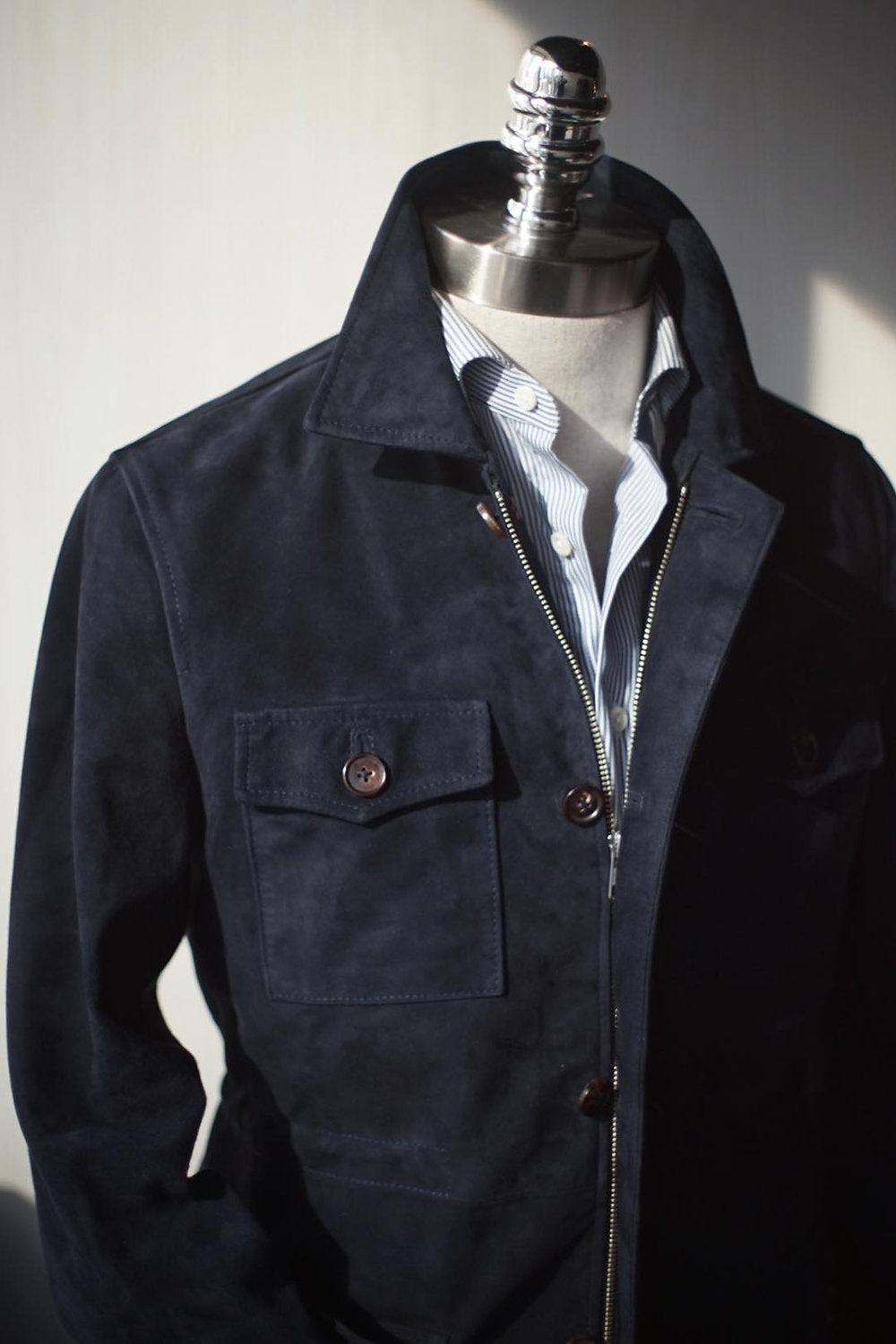 Navy Lamb Suede Field Jacket [Made-to-Measure (MTM)]