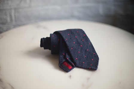 The Gaudery -  Navy Red Dot Shantung Silk Tie